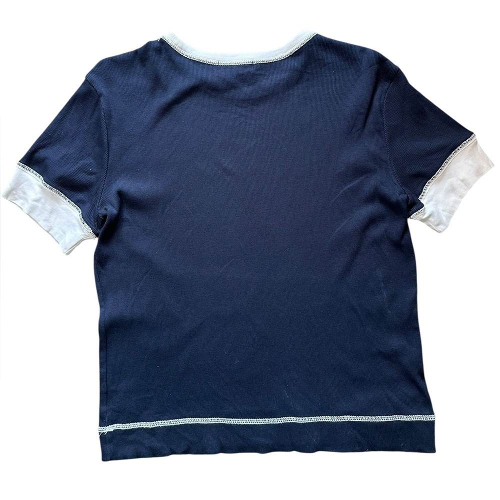 Lauren Jeans Co. Ralph Lauren Navy Contrast Ringer Tee Y2K Patch Detail Size L - Picture 6 of 7